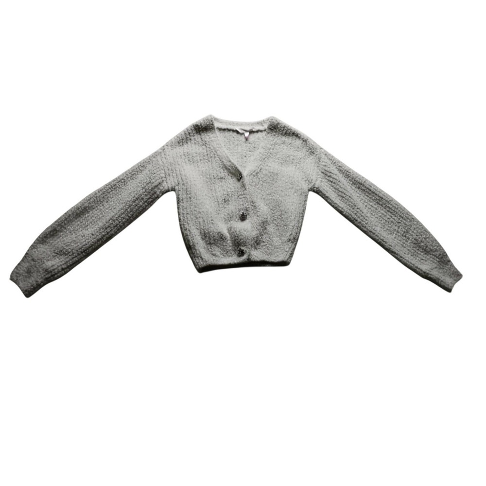 No Boundaries Cardigan Sweater Juniors S White V Neck Long Sleeve Fuzzy Knit
